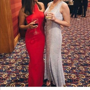 red square neck cross back maxi dress